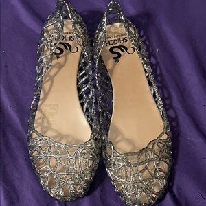 Black Glitter Jelly Flats